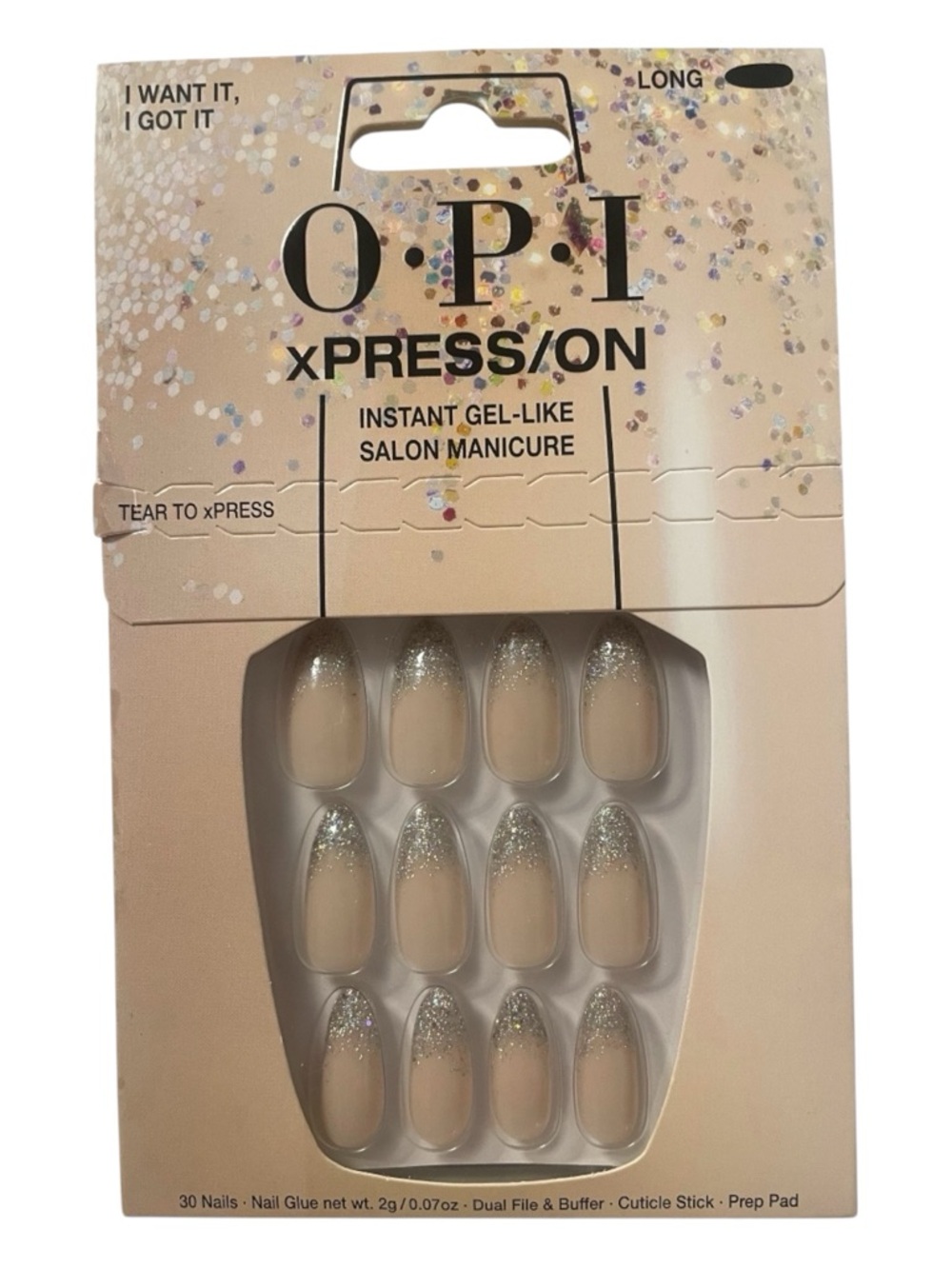 OPI Nude Ombre Press-On Nails with Silver Glitter Accents - Picture 3 of 10